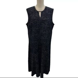 Nic Zoe Plus Size 1X Sleeveless Lined Fit Flare Dress Blue Silver Faux Leather